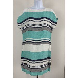 LOU & GREY Aqua/White/Navy/Gray Linen Short Sleeve Shift Dress Sz S